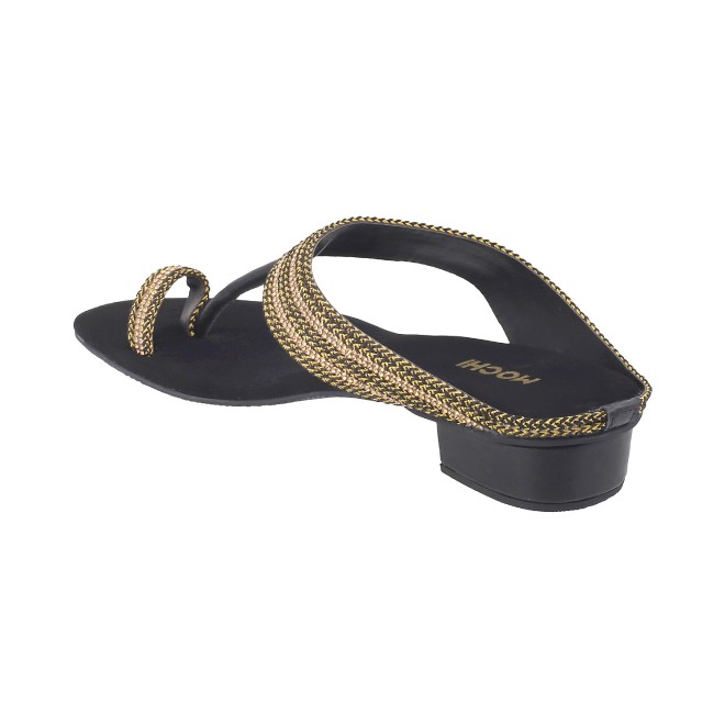 Mochi Women Black Ethnic Slip Ons (SKU: 32-809487-11-37)