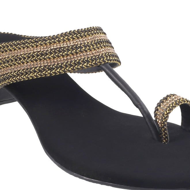 Mochi Women Black Ethnic Slip Ons (SKU: 32-809487-11-37)