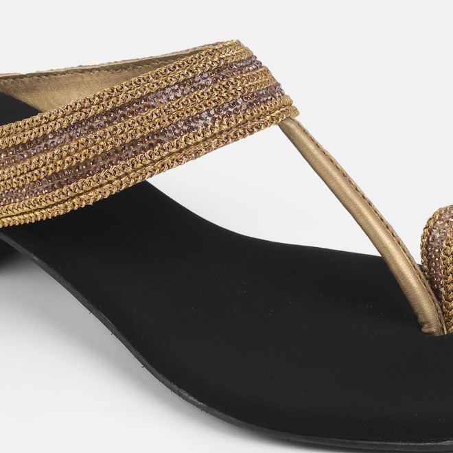 Mochi Women Antic-gold Ethnic Slip Ons (SKU: 32-809487-28-38)