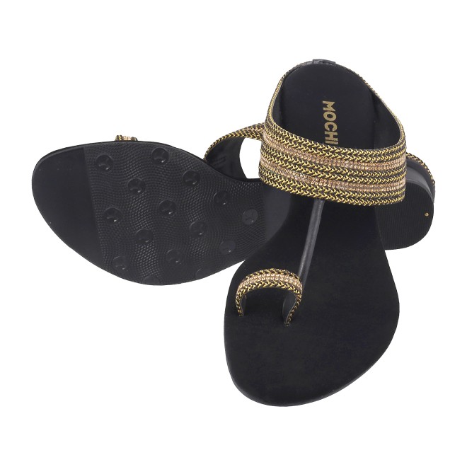 Mochi Women Black Ethnic Slip Ons (SKU: 32-809487-11-37)