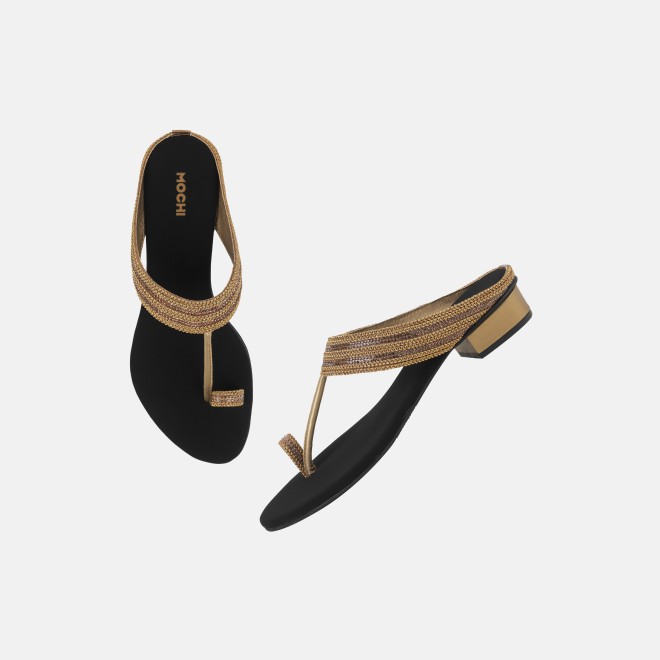 Mochi Women Antic-gold Ethnic Slip Ons (SKU: 32-809487-28-38)