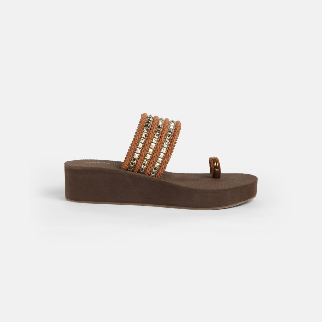 Mochi Women Tan Ethnic Slip Ons (SKU: 32-816-23-36)