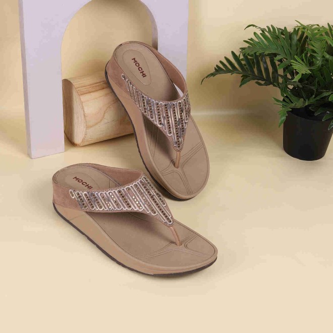 Mochi Women Beige Casual Slip-Ons (SKU: 32-824-20-37)