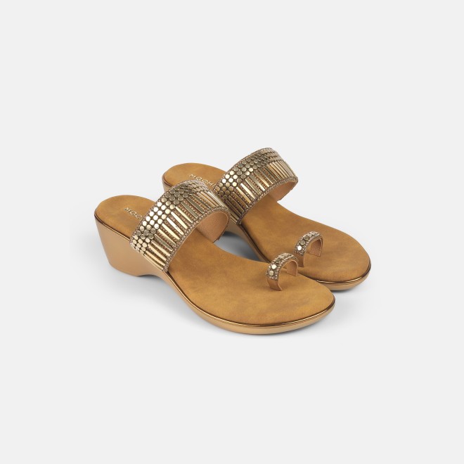 Mochi Women Antic-gold Ethnic Slip Ons (SKU: 32-845-28-36)