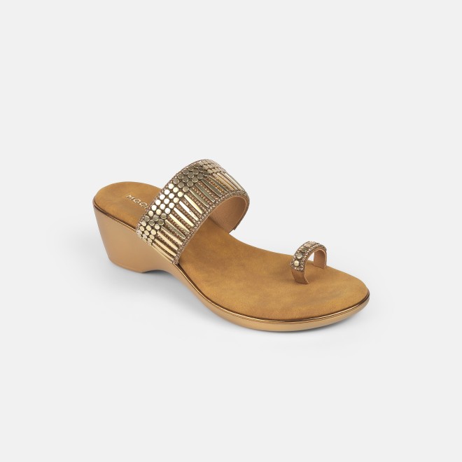 Mochi Women Antic-gold Ethnic Slip Ons (SKU: 32-845-28-36)