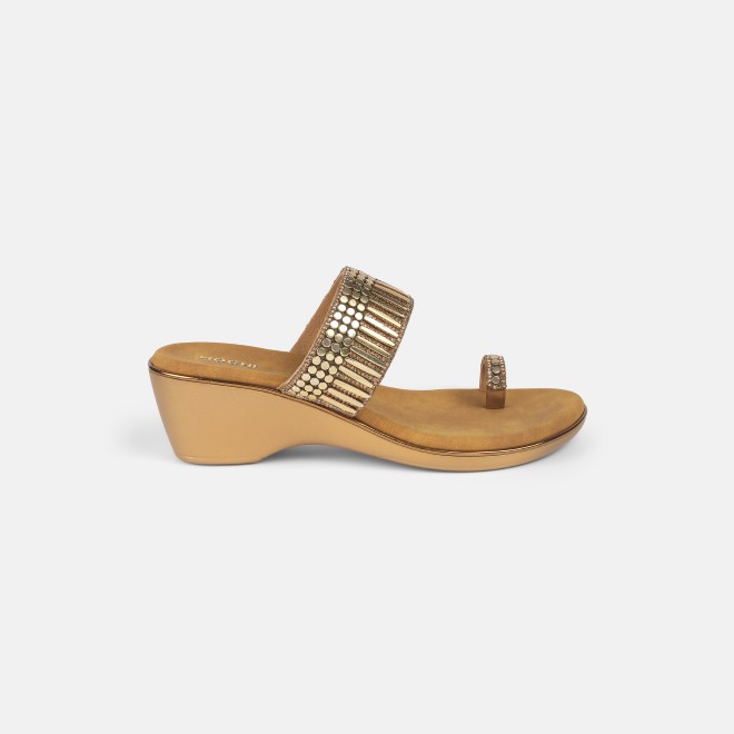 Mochi Women Antic-gold Ethnic Slip Ons (SKU: 32-845-28-36)