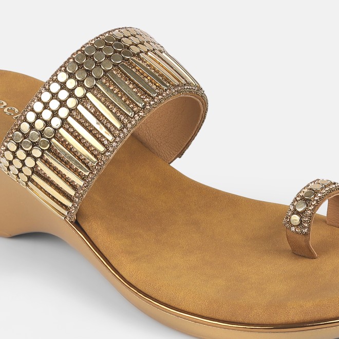 Mochi Women Antic-gold Ethnic Slip Ons (SKU: 32-845-28-36)