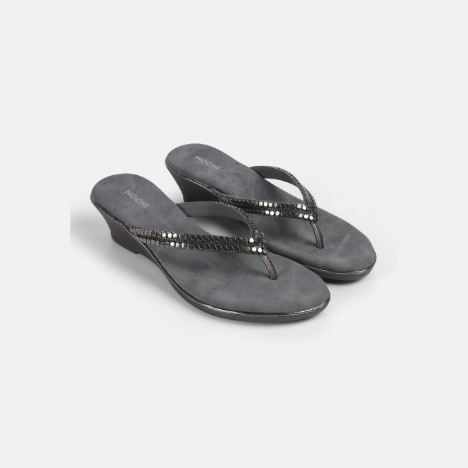 Mochi Women Gun-metal Casual Slippers (SKU: 32-901167-29-36)