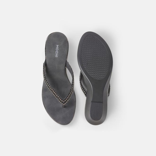 Mochi Women Gun-metal Casual Slippers (SKU: 32-901167-29-36)