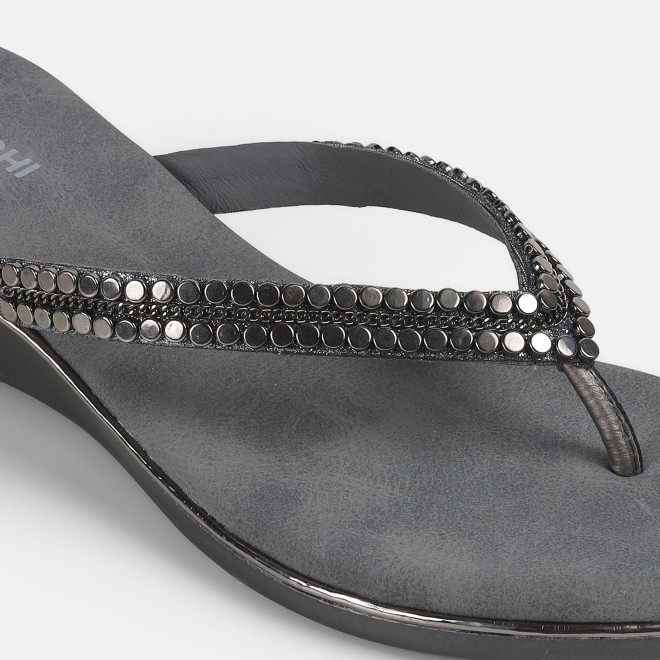 Mochi Women Gun-metal Casual Slippers (SKU: 32-901167-29-36)