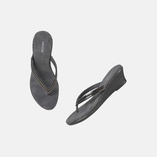 Mochi Women Gun-metal Casual Slippers (SKU: 32-901167-29-36)