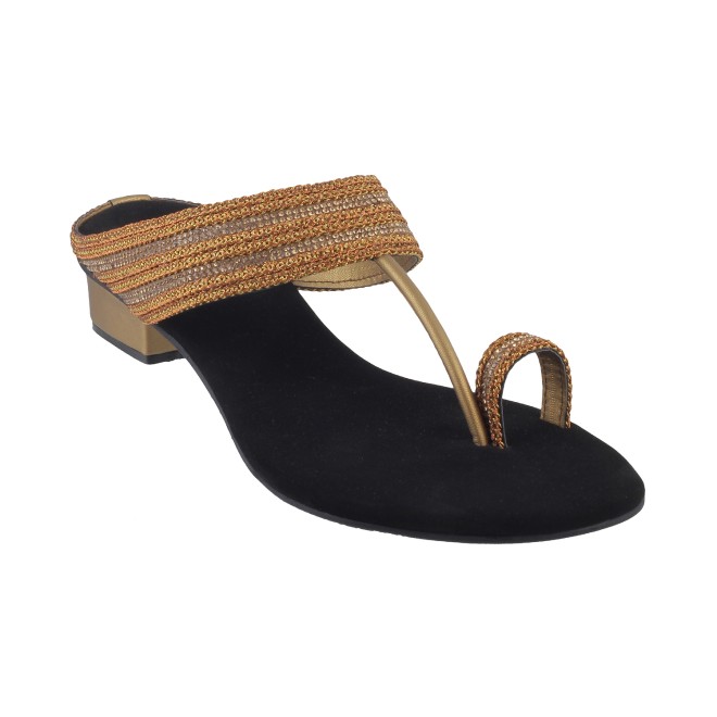 Mochi Women Antique-Gold Ethnic Slip Ons (SKU: 32-9487-28-36)