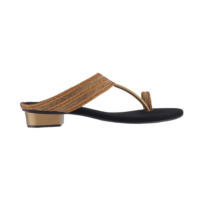 Mochi Women Antique-Gold Ethnic Slip Ons (SKU: 32-9487-28-36)