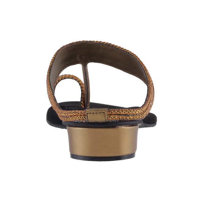 Mochi Women Antique-Gold Ethnic Slip Ons (SKU: 32-9487-28-36)