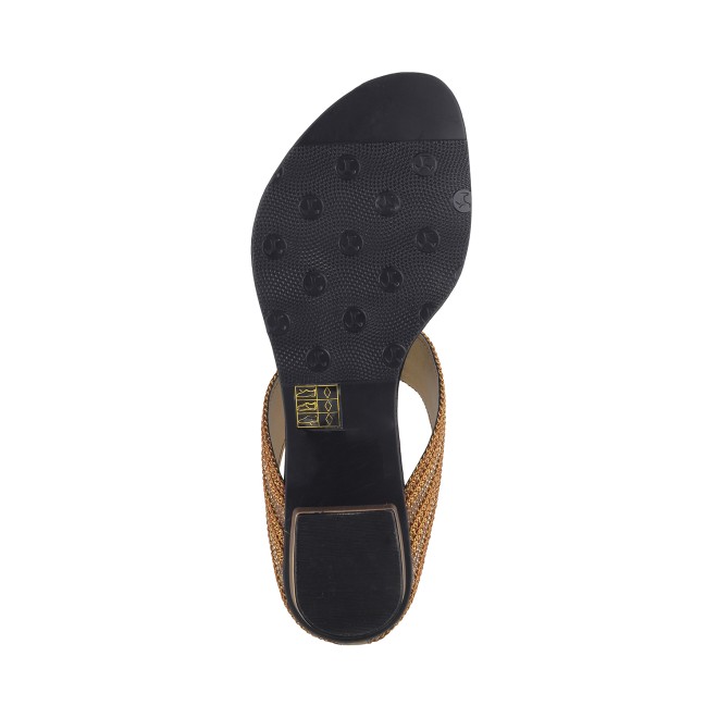 Mochi Women Antique-Gold Ethnic Slip Ons (SKU: 32-9487-28-36)