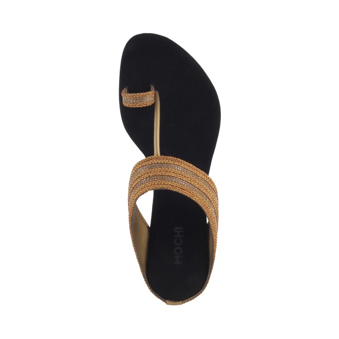 Mochi Women Antique-Gold Ethnic Slip Ons (SKU: 32-9487-28-36)