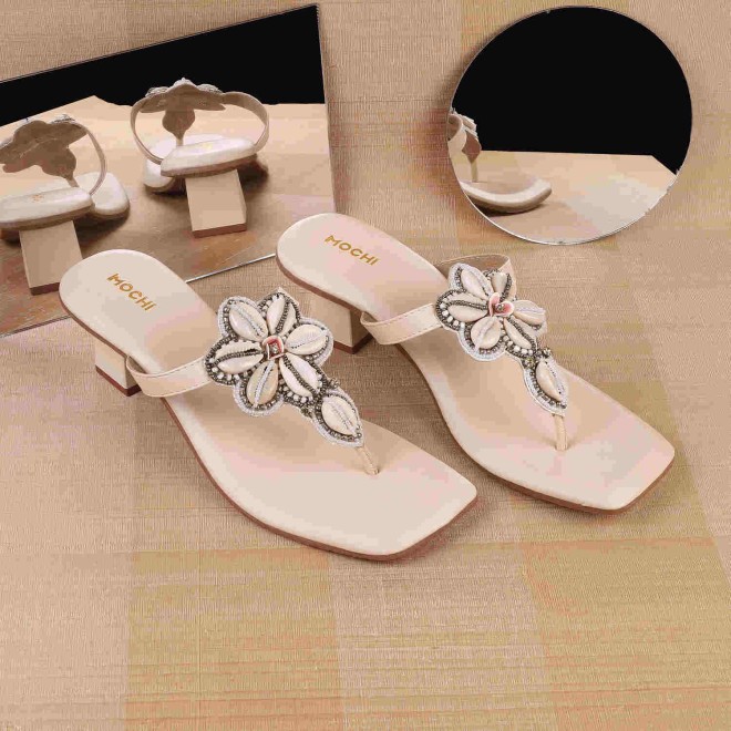 Mochi Women Beige Casual Slippers (SKU: 32-951-20-36)