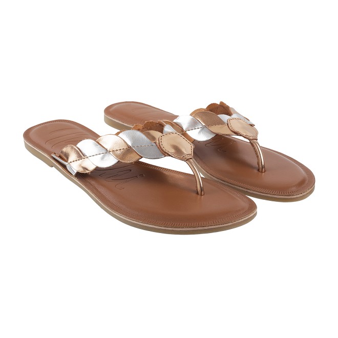 Mochi Women Gold Casual Slippers