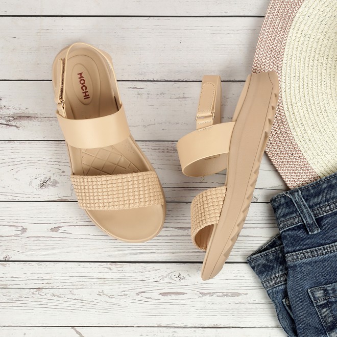 Mochi Women Beige Casual Sandals