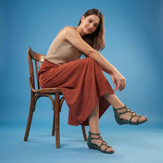 Mochi Women Green Casual Gladiators (SKU: 33-1229-21-36)