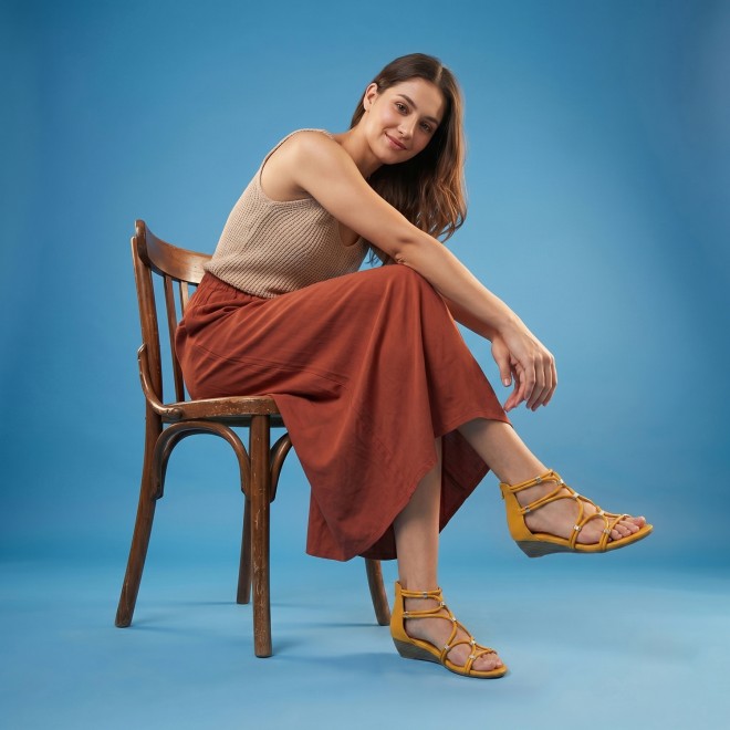 Mochi Women Yellow Casual Gladiators (SKU: 33-1229-33-36)