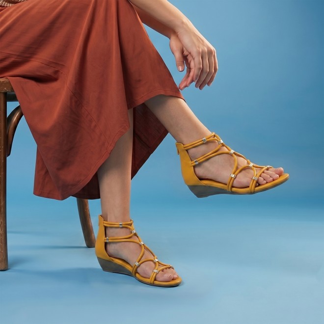 Mochi Women Yellow Casual Gladiators (SKU: 33-1229-33-36)