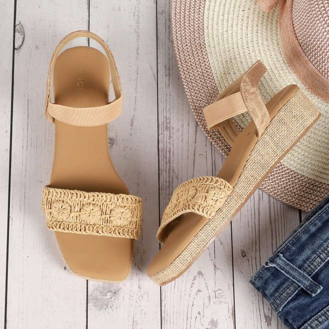 Mochi Women Beige Casual Sandals