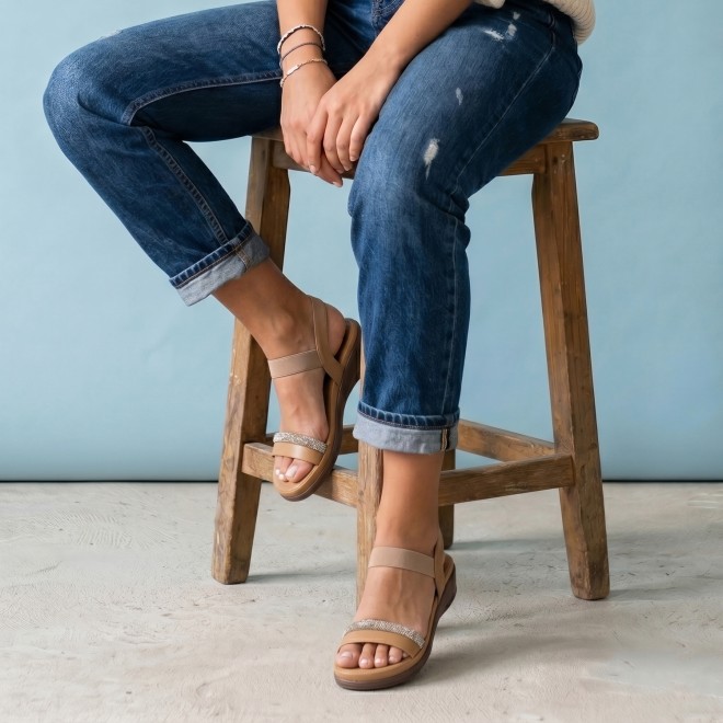 Mochi Women Beige Casual Sandals (SKU: 33-1481-20-36)