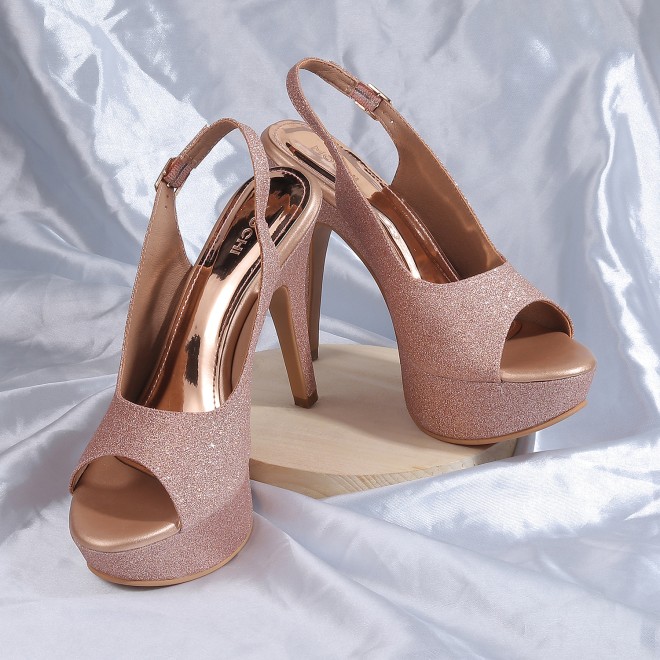 Mochi Women Rose-Gold Party Sandals