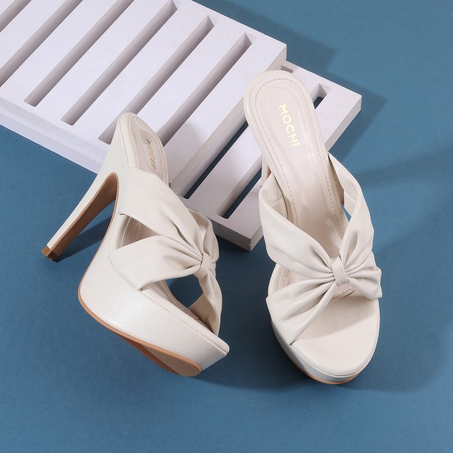 Mochi Women Beige Party Slip Ons