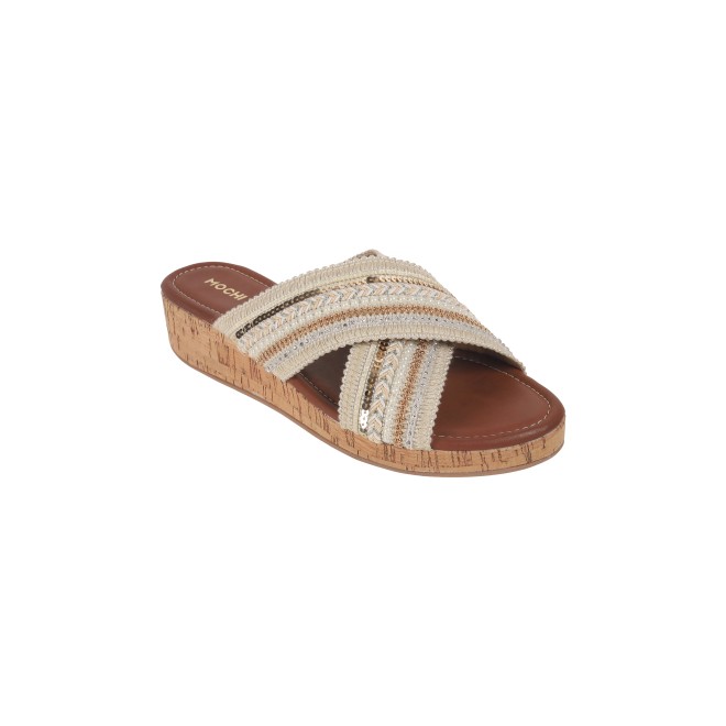 Mochi Women Gold Ethnic Slip Ons