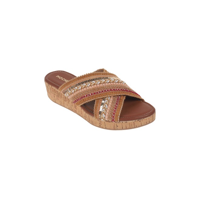 Mochi Women Antique-Gold Ethnic Slip Ons