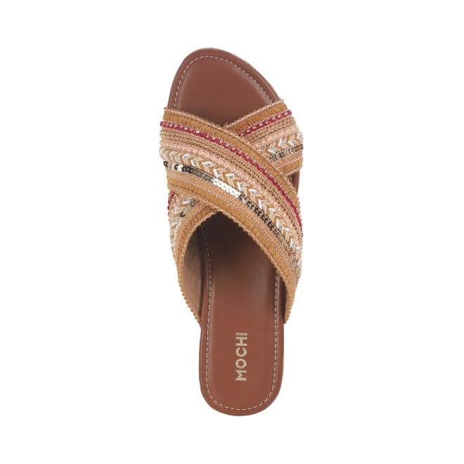Mochi Women Antique-Gold Ethnic Slip Ons (SKU: 34-281-28-36)