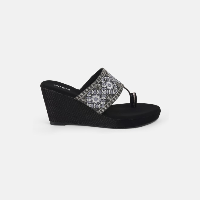 Mochi Women Black Ethnic Slip Ons (SKU: 34-357-11-37)