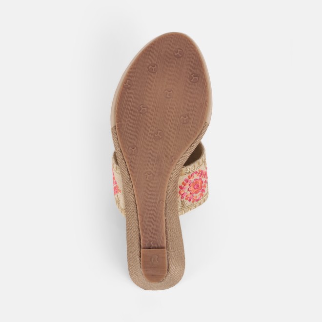 Mochi Women Beige Ethnic Slip Ons (SKU: 34-357-20-36)