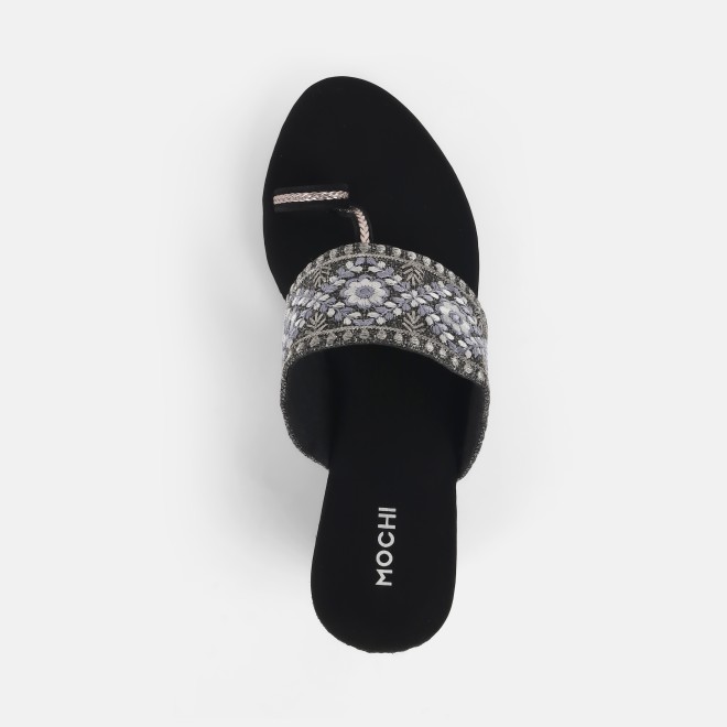 Mochi Women Black Ethnic Slip Ons (SKU: 34-357-11-37)
