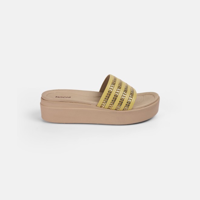 Mochi Women Yellow Casual Slip Ons (SKU: 34-360-33-38)