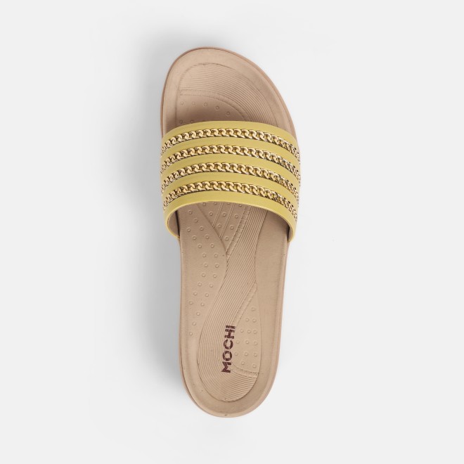 Mochi Women Yellow Casual Slip Ons (SKU: 34-360-33-38)