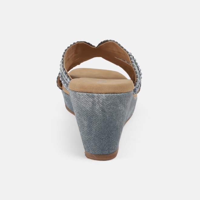 Mochi Women Blue Ethnic Slip Ons (SKU: 34-385-45-36)