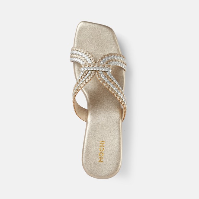 Mochi Women Gold Casual Slip Ons (SKU: 34-400-15-36)