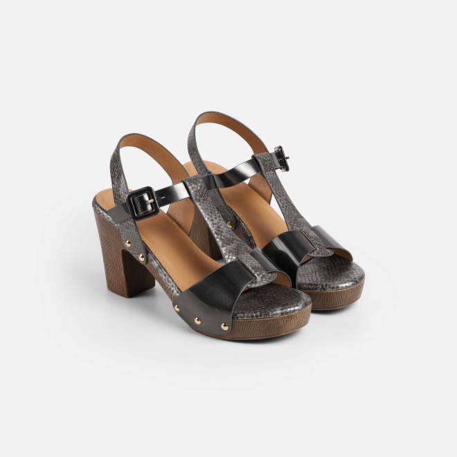Mochi Women Gun-metal Casual Sandals (SKU: 34-413-29-38)
