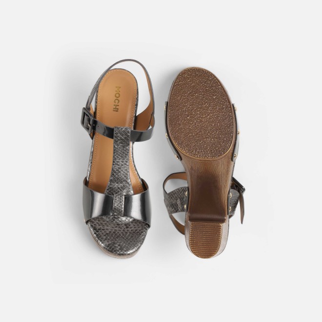 Mochi Women Gun-metal Casual Sandals (SKU: 34-413-29-38)