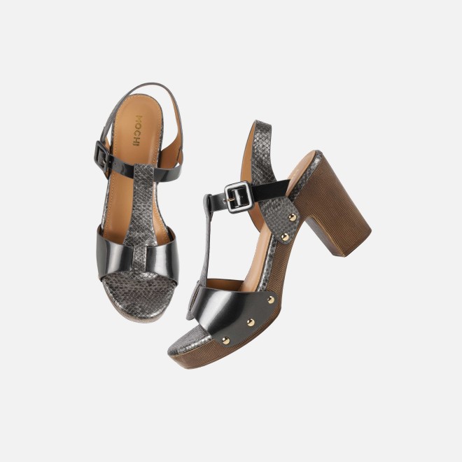Mochi Women Gun-metal Casual Sandals (SKU: 34-413-29-38)