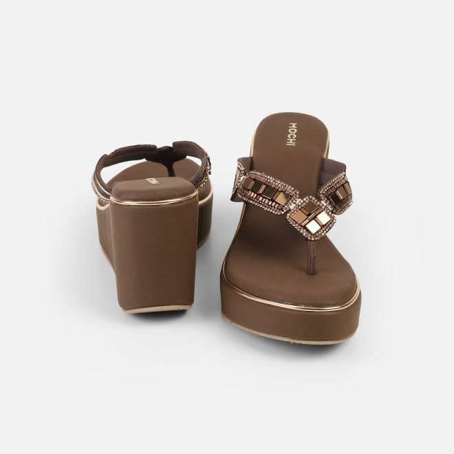 Mochi Women Brown Casual Slip Ons (SKU: 34-414-12-36)