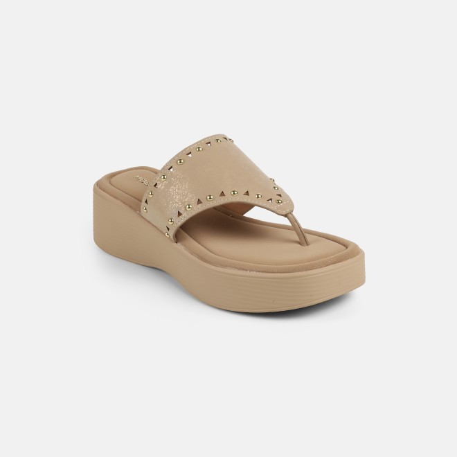Mochi Women Beige Casual Slippers
