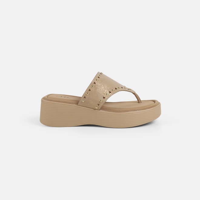 Mochi Women Beige Casual Slippers (SKU: 34-416-20-36)