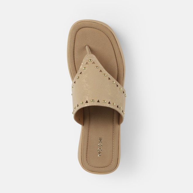 Mochi Women Beige Casual Slippers (SKU: 34-416-20-36)