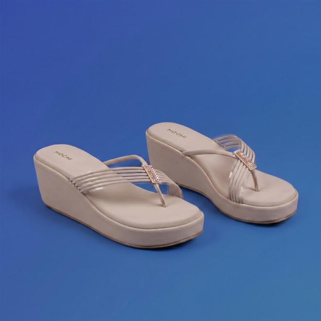 Mochi Women Beige Casual Slip Ons