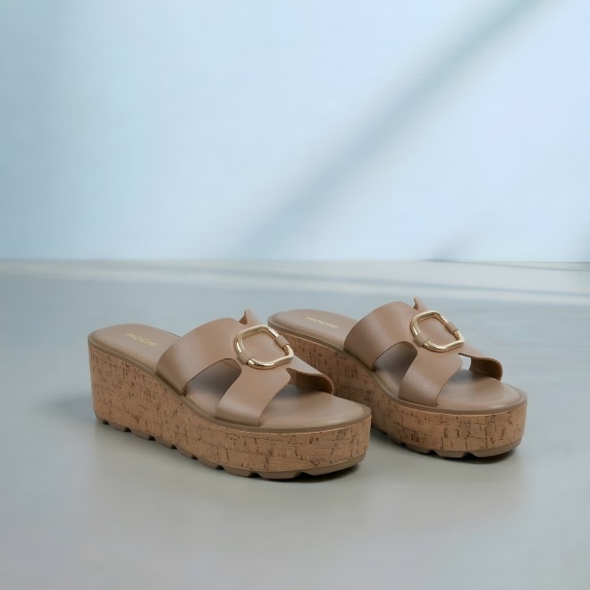 Mochi Women Beige Casual Slip Ons