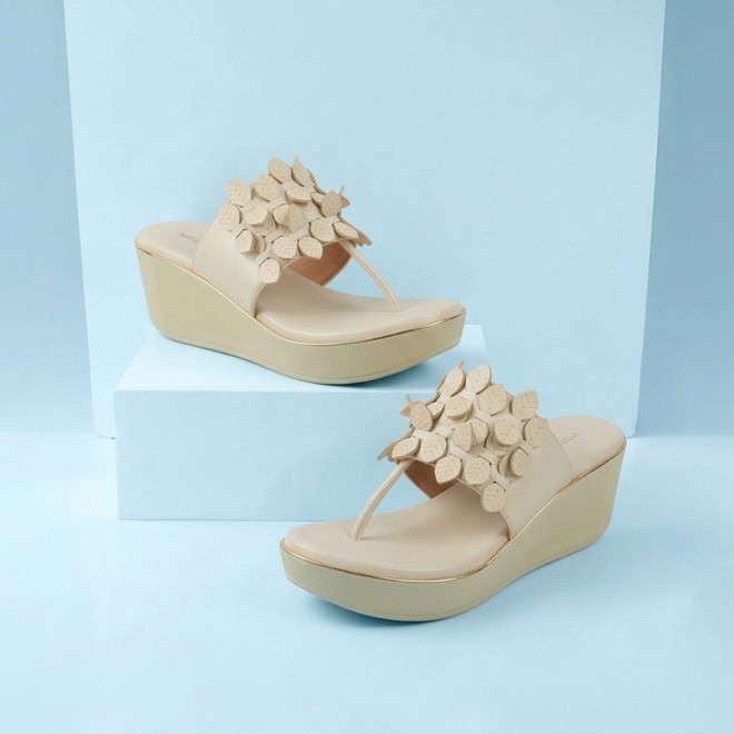 Mochi Women Beige Casual Slip Ons